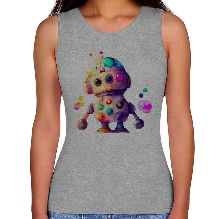 Regata Feminina Robô Colorido - Cinza