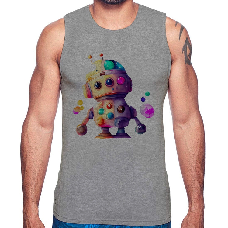 Regata Robô Colorido - Cinza