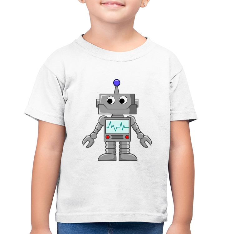 Camiseta Algodão Infantil Robozinho - Branca