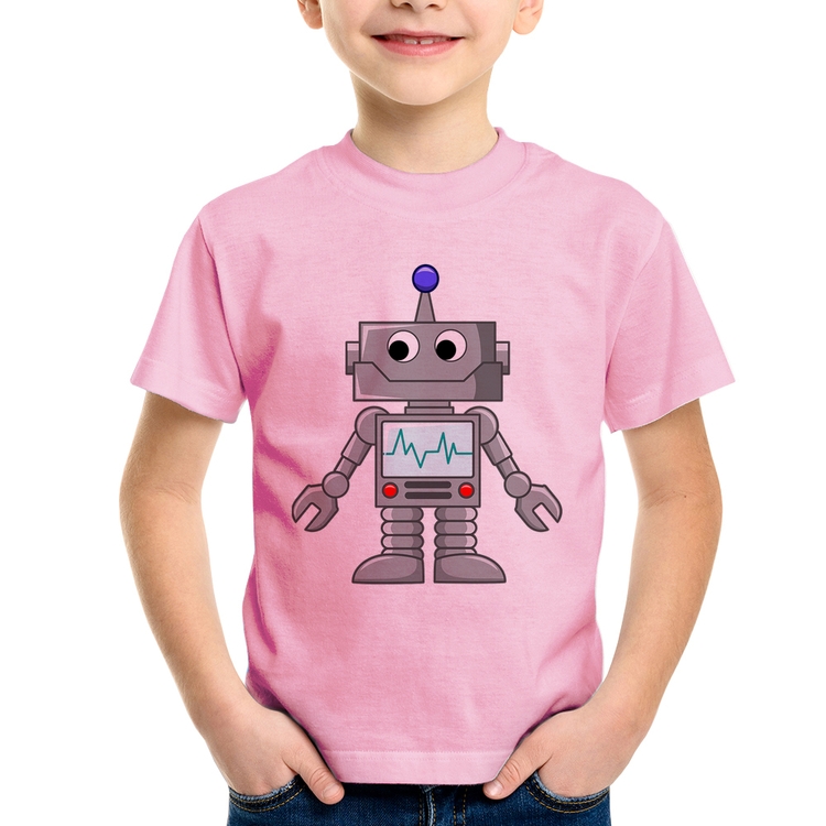 Camiseta Infantil Robozinho - Rosa Bebê