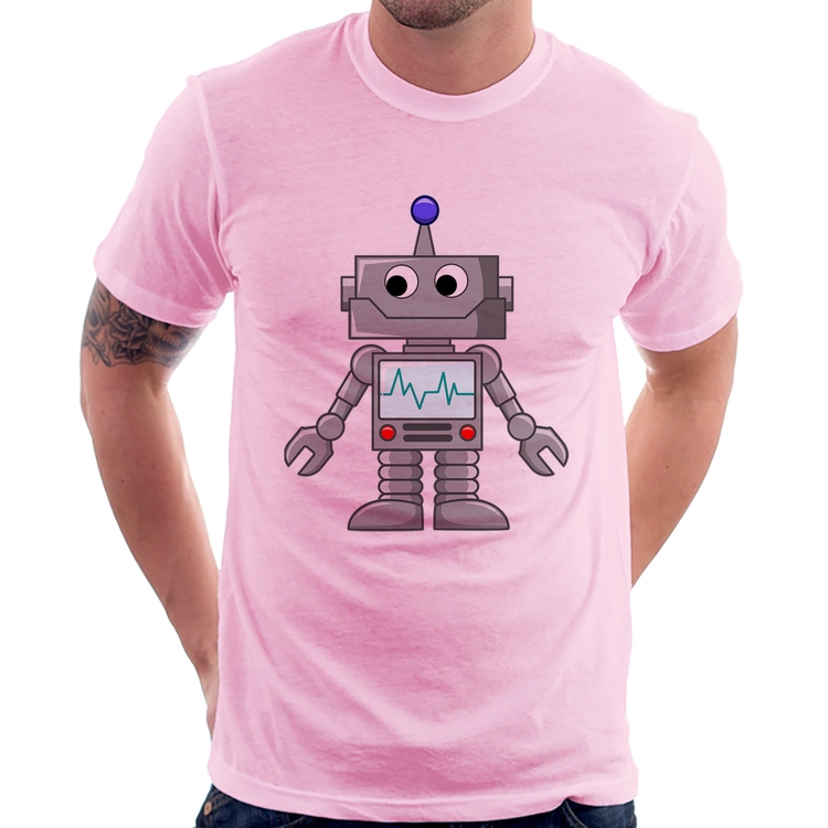 Camiseta Robozinho - Rosa Bebê