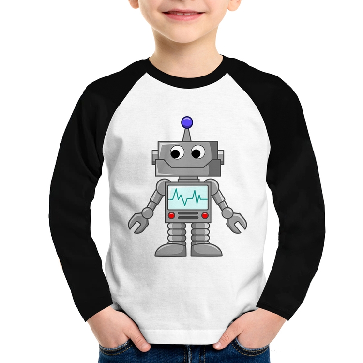 Camiseta Raglan Infantil Robozinho Manga Longa