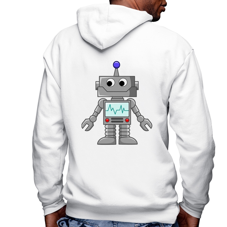 Blusa Moletom Robozinho Masculina com Capuz e Zíper - Branca