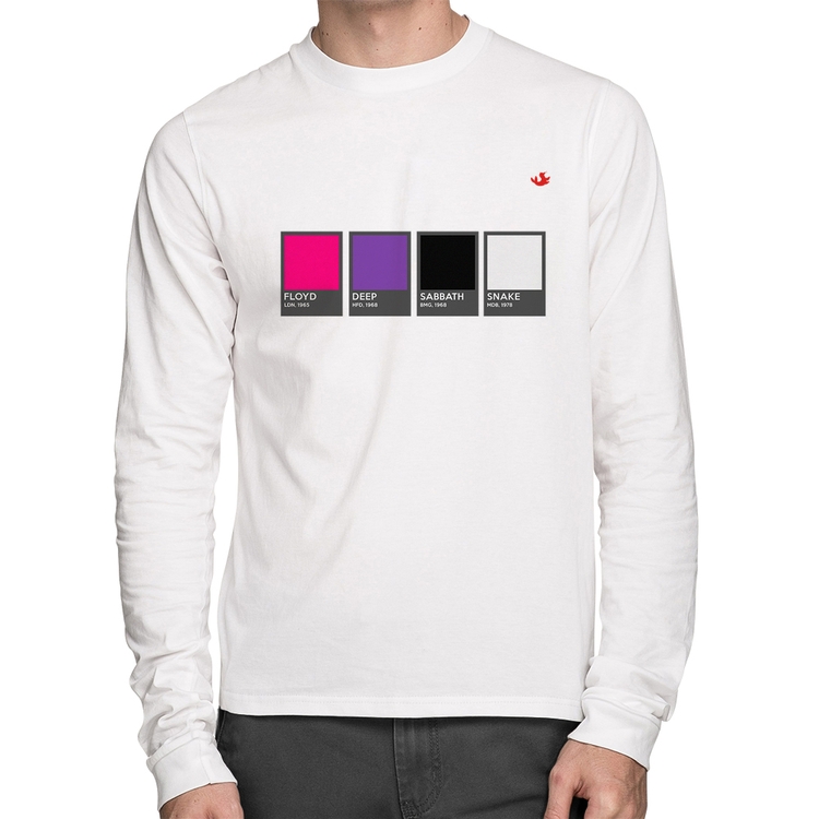 Camiseta Algodão Rock Color Guide Manga Longa - Branca