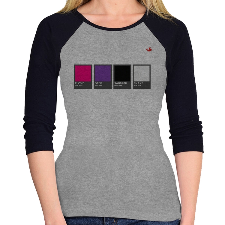 Baby Look Raglan Rock Color Guide Manga 3/4 - Cinza/Preto