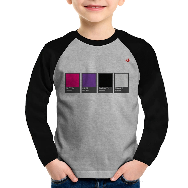 Camiseta Raglan Infantil Rock Color Guide Manga Longa - Cinza/Preto