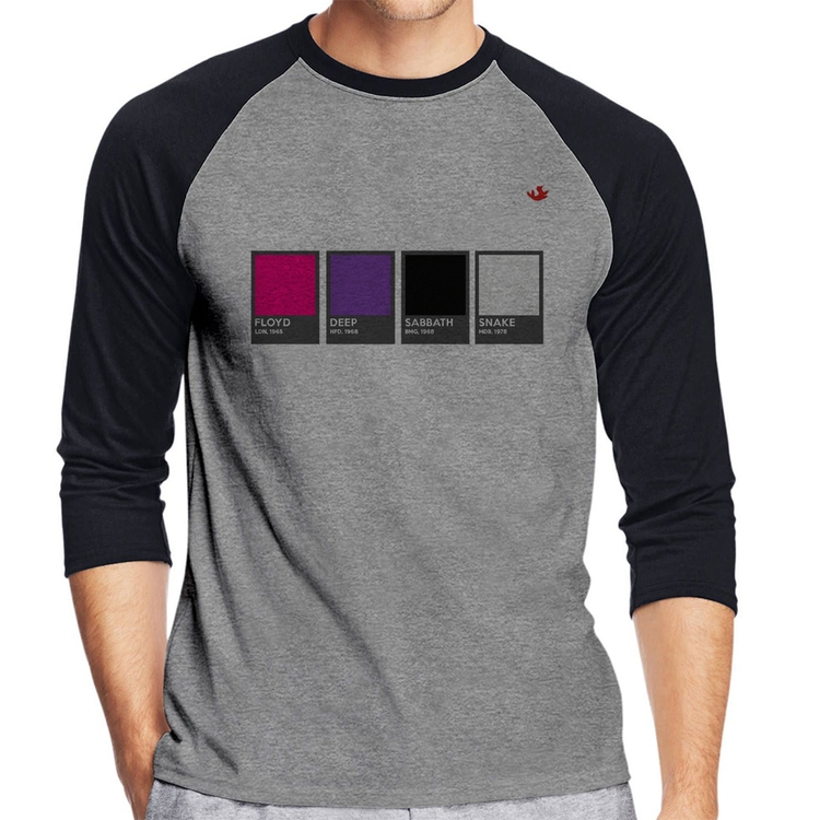 Camiseta Raglan Rock Color Guide Manga 3/4 - Cinza/Preto