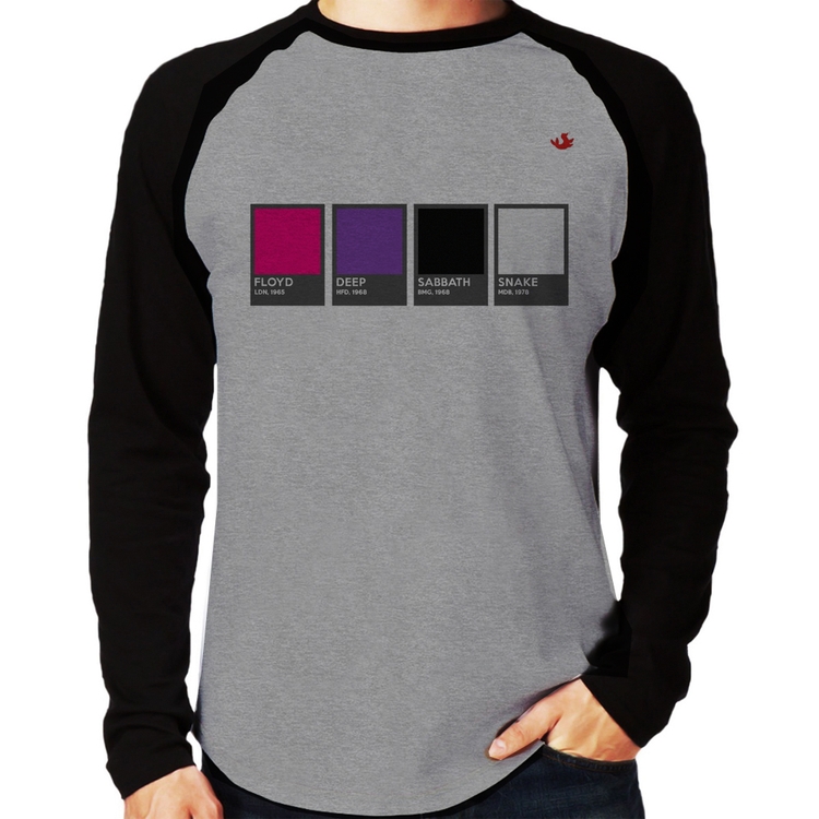 Camiseta Raglan Rock Color Guide Manga Longa - Cinza/Preto