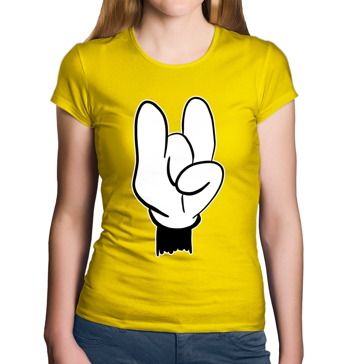 Baby Look Algodão Rock Hand - Amarela