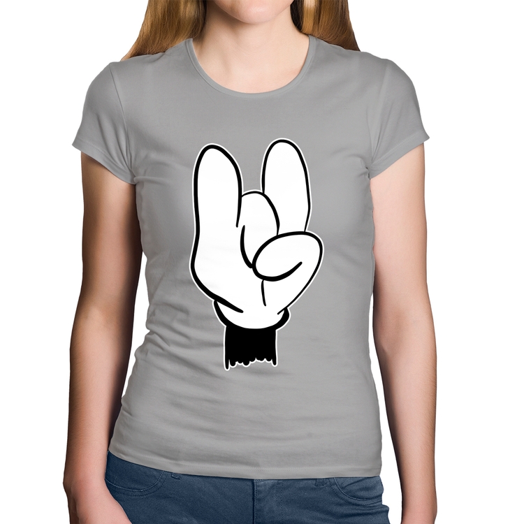 Baby Look Algodão Rock Hand - Cinza