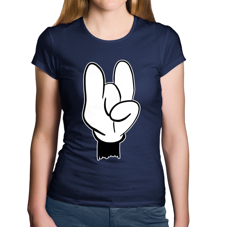 Baby Look Algodão Rock Hand - Marinho