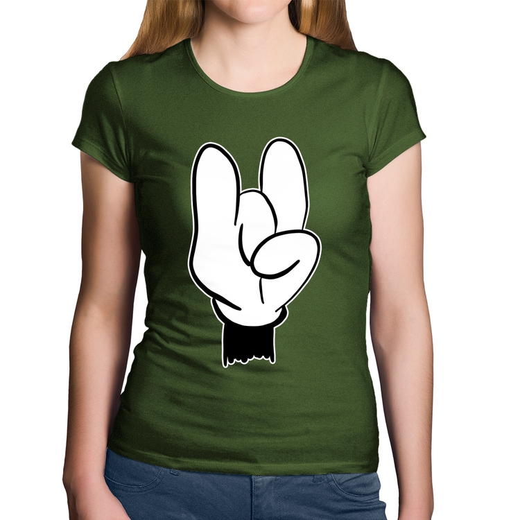 Baby Look Algodão Rock Hand - Musgo