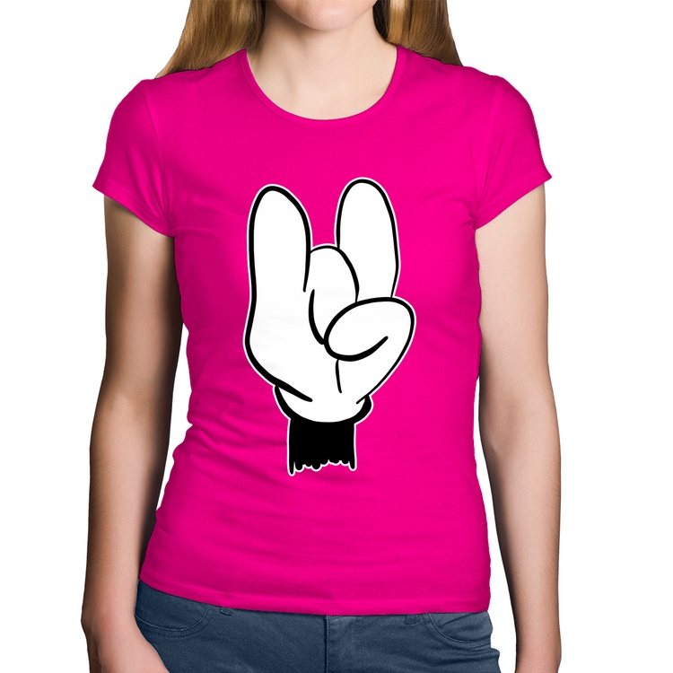 Baby Look Algodão Rock Hand - Rosa