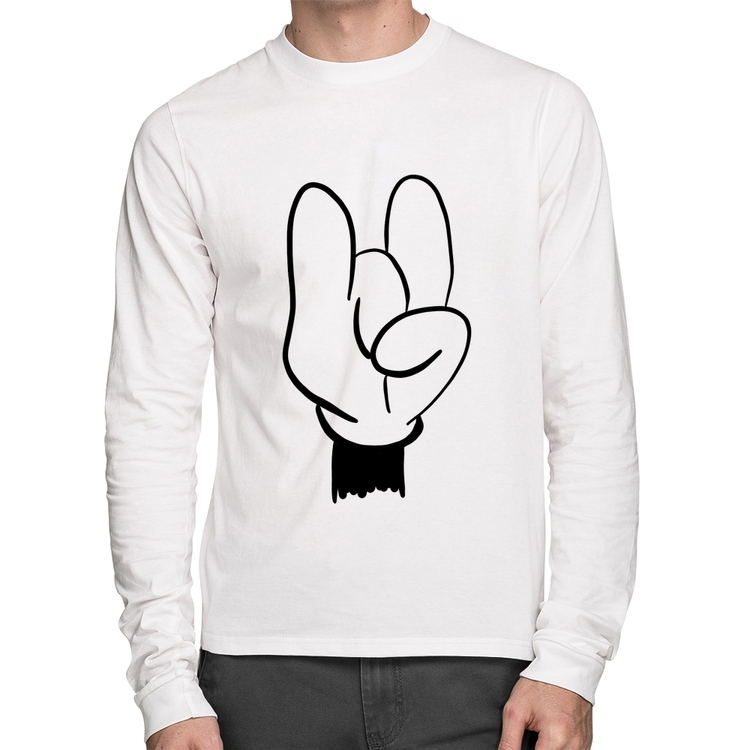 Camiseta Algodão Rock Hand Manga Longa - Branca