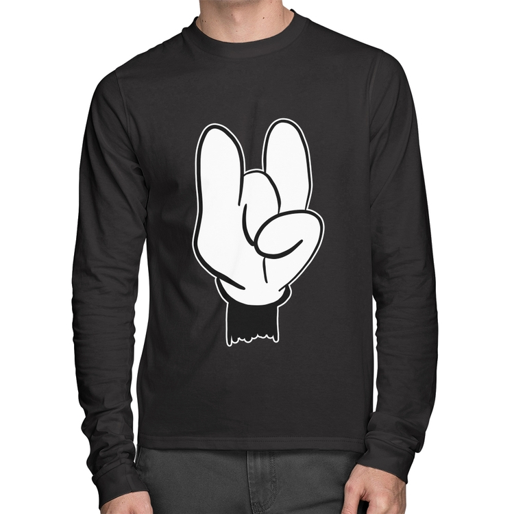 Camiseta Algodão Rock Hand Manga Longa