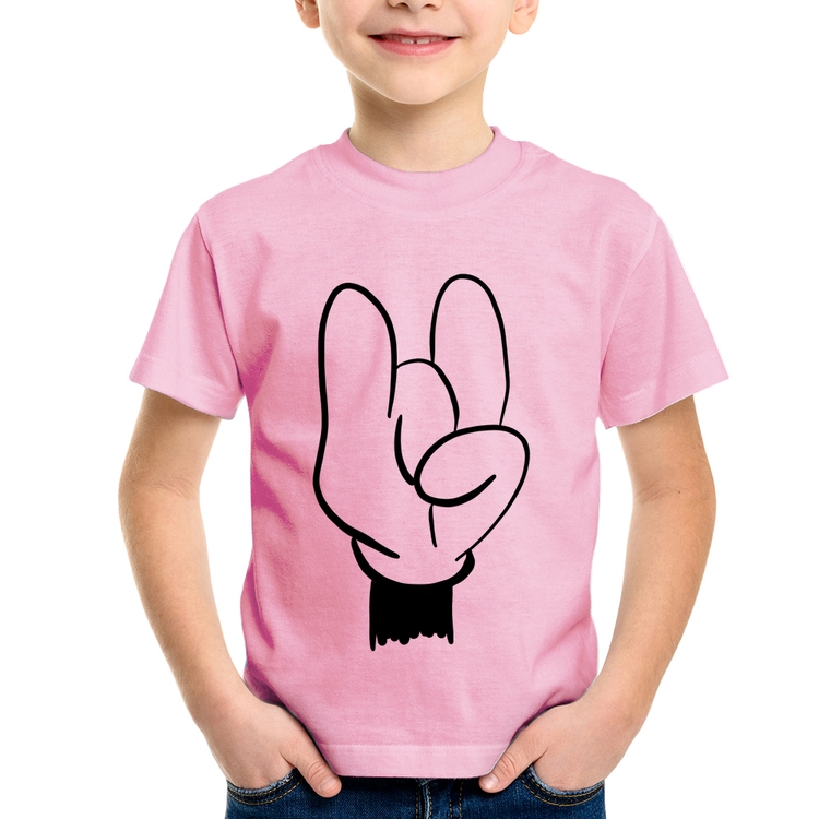 Camiseta Infantil Rock Hand - Rosa Bebê