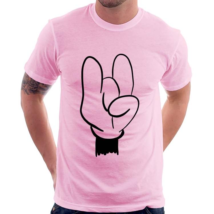 Camiseta Rock Hand - Rosa Bebê