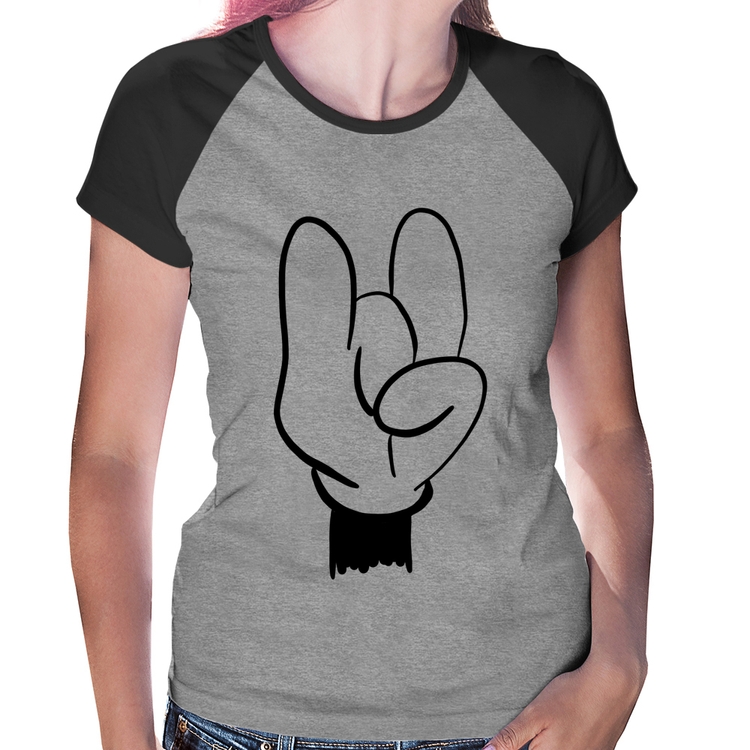 Baby Look Raglan Rock Hand - Cinza/Preto