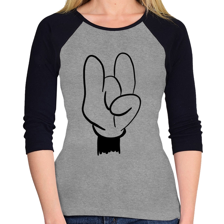 Baby Look Raglan Rock Hand Manga 3/4 - Cinza/Preto