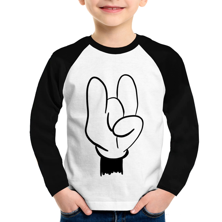 Camiseta Raglan Infantil Rock Hand Manga Longa