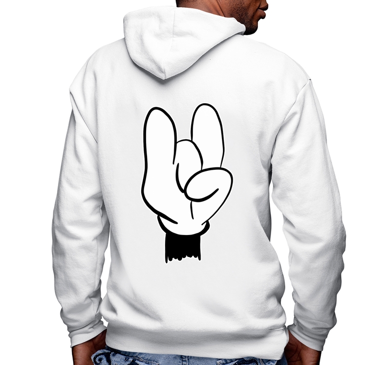 Blusa Moletom Rock Hand Masculina com Capuz e Zíper - Branca