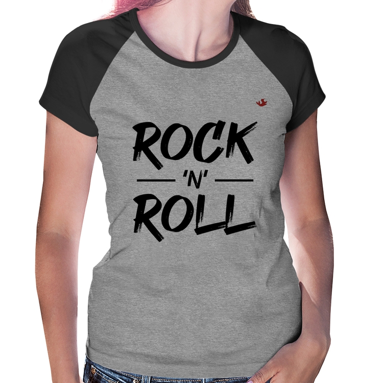 Baby Look Raglan Rock n Roll - Cinza/Preto