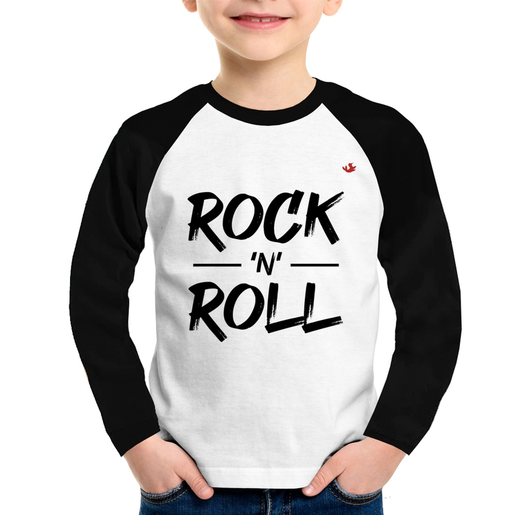 Camiseta Raglan Infantil Rock n Roll Manga Longa