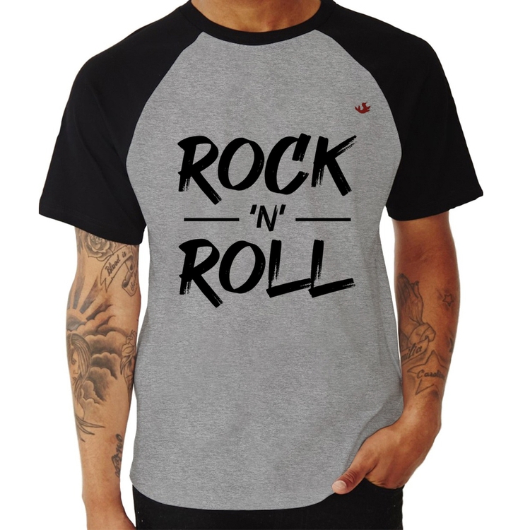 Camiseta Raglan Rock n Roll - Cinza/Preto