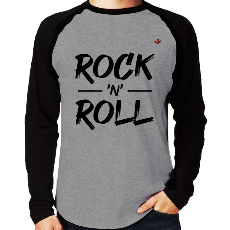 Camiseta Raglan Rock n Roll Manga Longa - Cinza/Preto