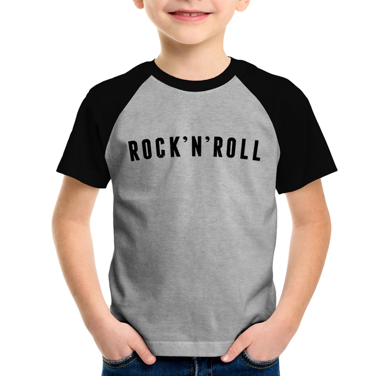 Camiseta Raglan Infantil Rock 'n' Roll - Cinza/Preto