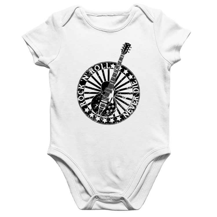 Body Bebê Algodão Rock n Roll Never Die Guitarra - Branco