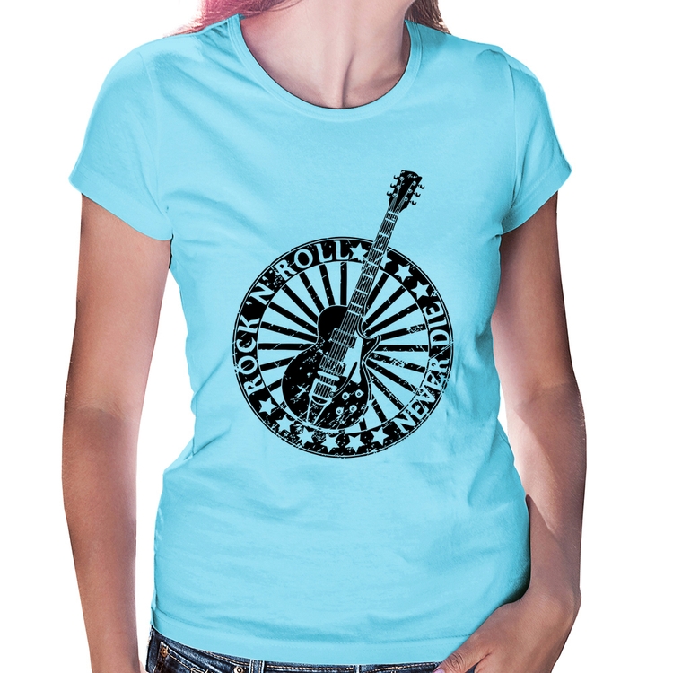 Baby Look Rock n Roll Never Die Guitarra - Azul Bebê