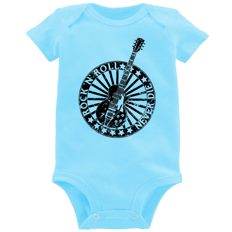 Body Bebê Rock n Roll Never Die Guitarra - Azul Bebê