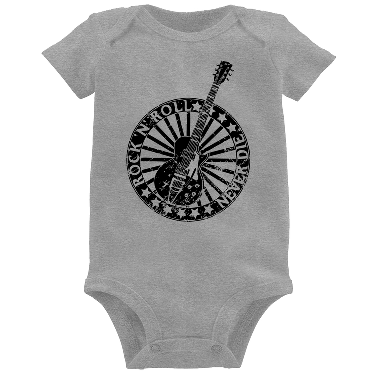 Body Bebê Rock n Roll Never Die Guitarra - Cinza