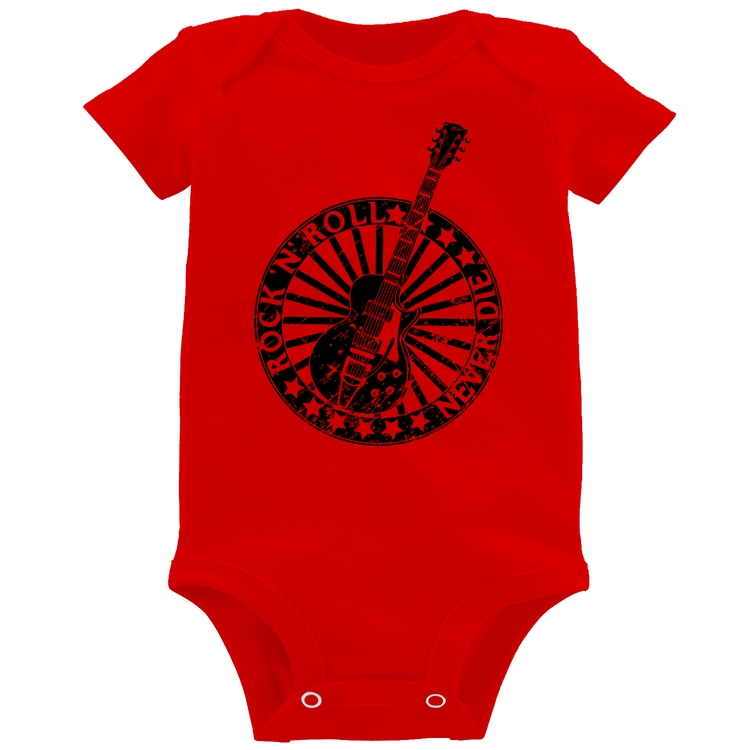 Body Bebê Rock n Roll Never Die Guitarra - Vermelho