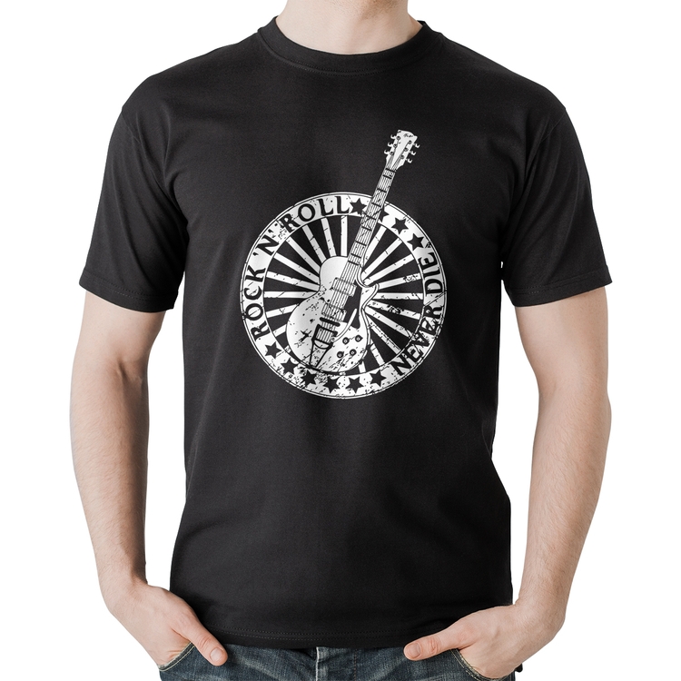 Camiseta Algodão Rock n Roll Never Die Guitarra