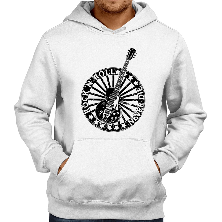 Moletom Rock n Roll Never Die Guitarra - Branco