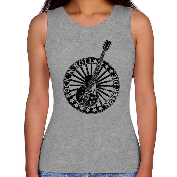 Regata Feminina Rock n Roll Never Die Guitarra - Cinza