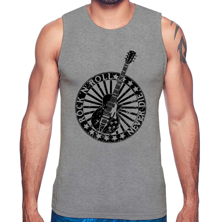 Regata Rock n Roll Never Die Guitarra - Cinza