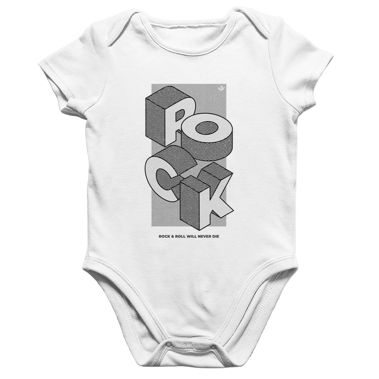 Body Bebê Algodão Rock & Roll will never die - Branco