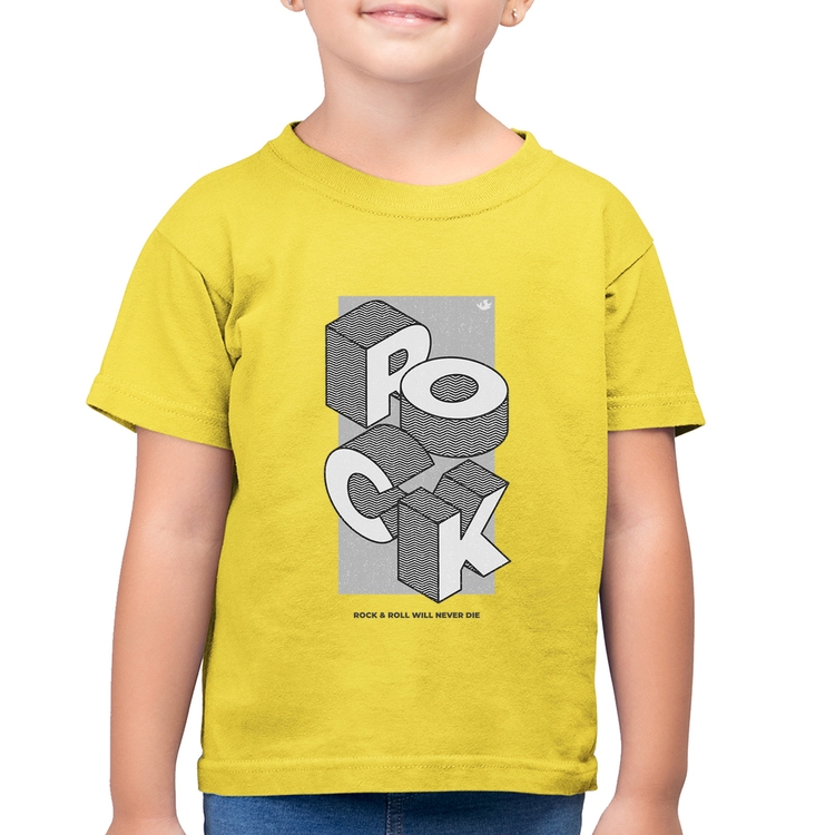 Camiseta Algodão Infantil Rock & Roll will never die - Amarelo Canário