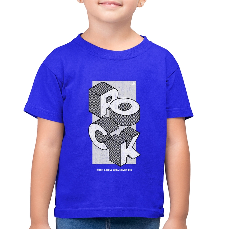 Camiseta Algodão Infantil Rock & Roll will never die - Azul Royal