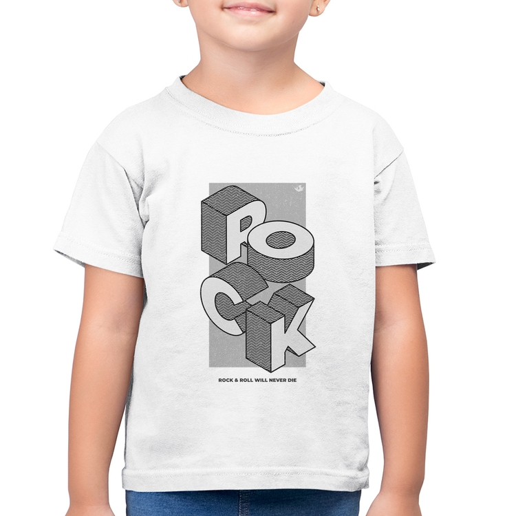 Camiseta Algodão Infantil Rock & Roll will never die - Branca