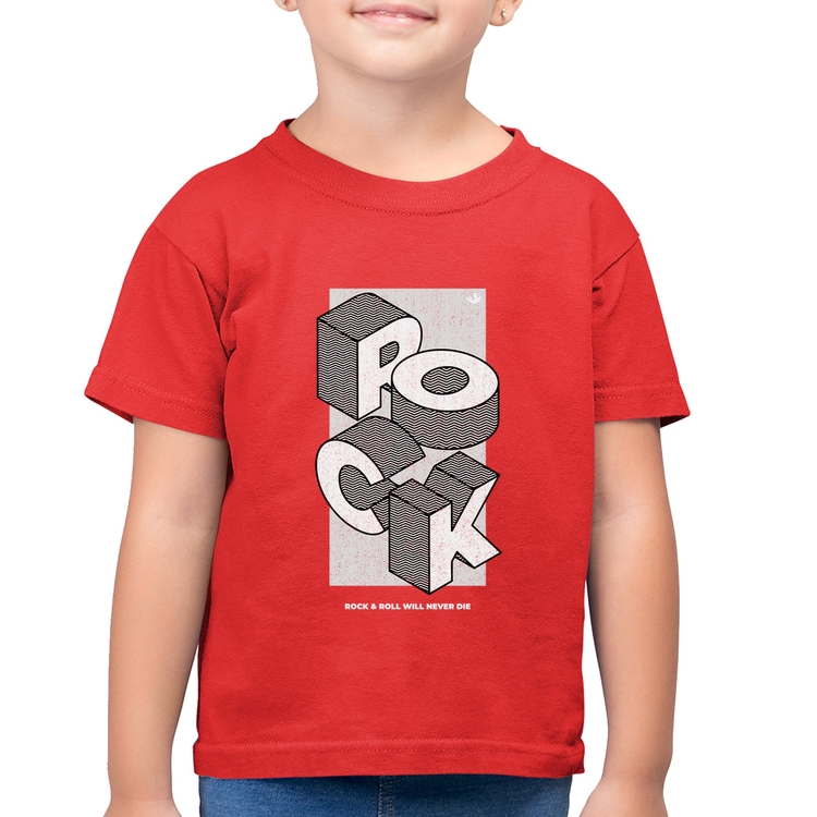Camiseta Algodão Infantil Rock & Roll will never die - Vermelha