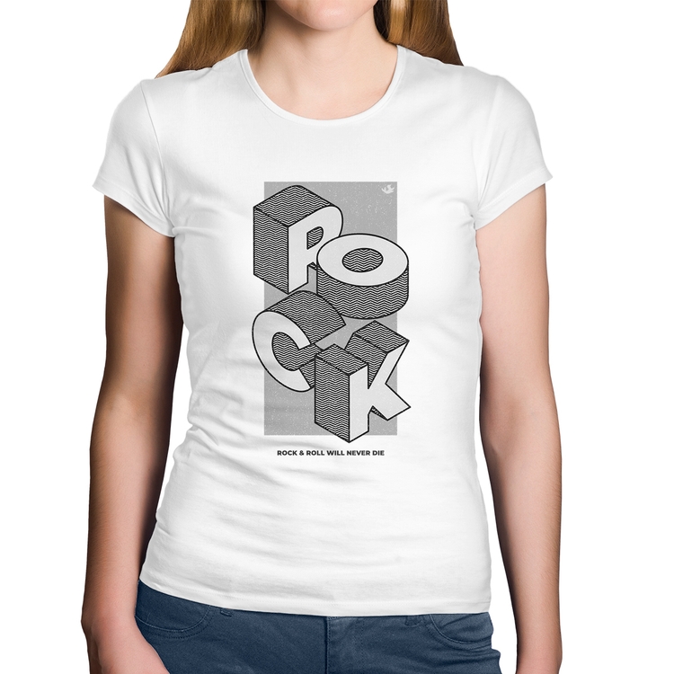 Baby Look Algodão Rock & Roll will never die - Branca