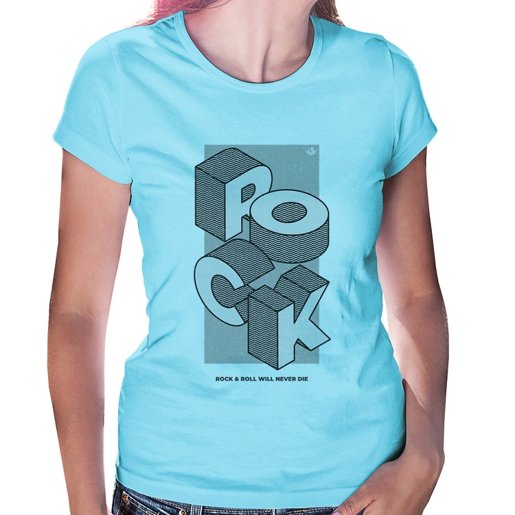 Baby Look Rock & Roll will never die - Azul Bebê