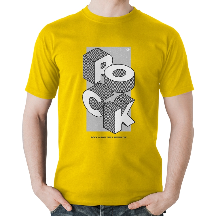 Camiseta Algodão Rock & Roll will never die - Amarela
