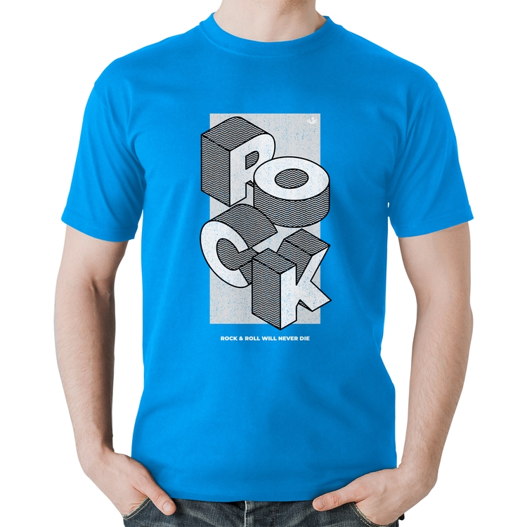 Camiseta Algodão Rock & Roll will never die - Azul