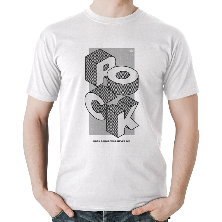 Camiseta Algodão Rock & Roll will never die - Branca