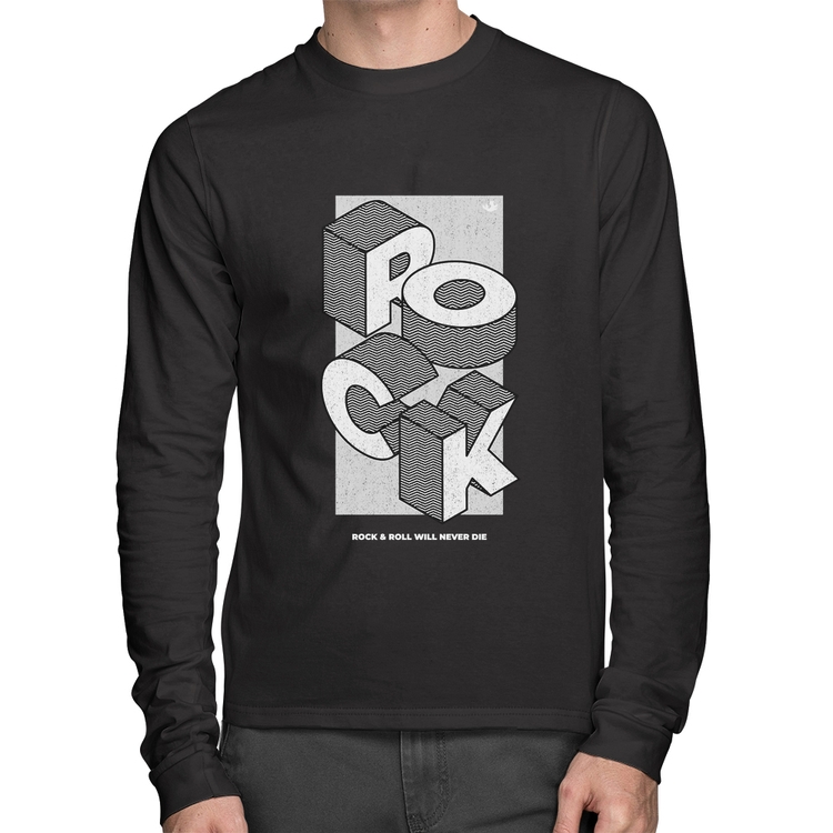 Camiseta Algodão Rock & Roll will never die Manga Longa
